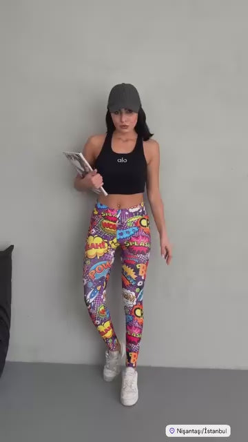 Modern Dijital Baskılı Yüksek Bel Spor Tayt | Esnek Likralı Kumaş